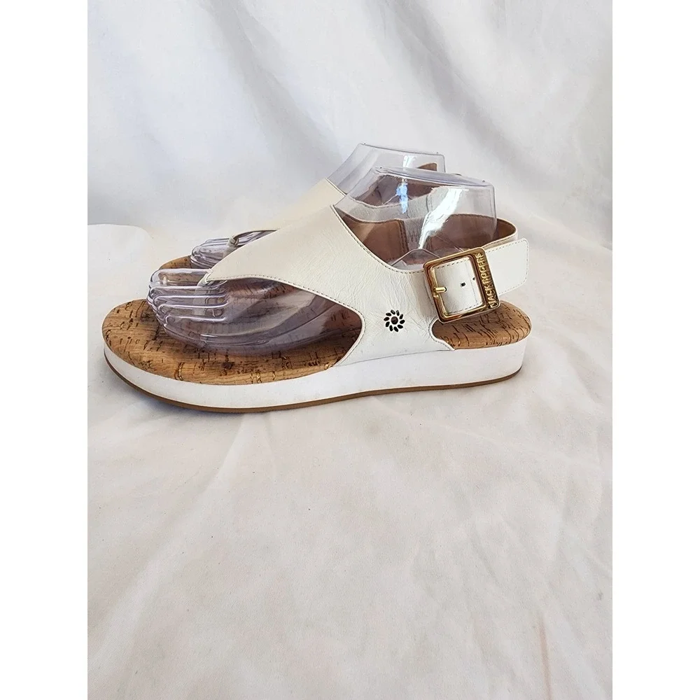 Jack Rogers White Leather Cork Platform Sandals Thong Buckle Womens 8.5 M Summer